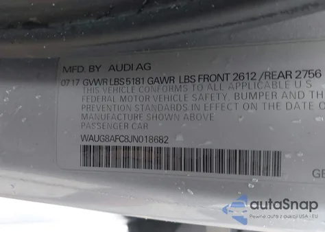 2018 Audi A6 2.0T Premium from USA, damaged, VIN WAUG8AFC8JN018682